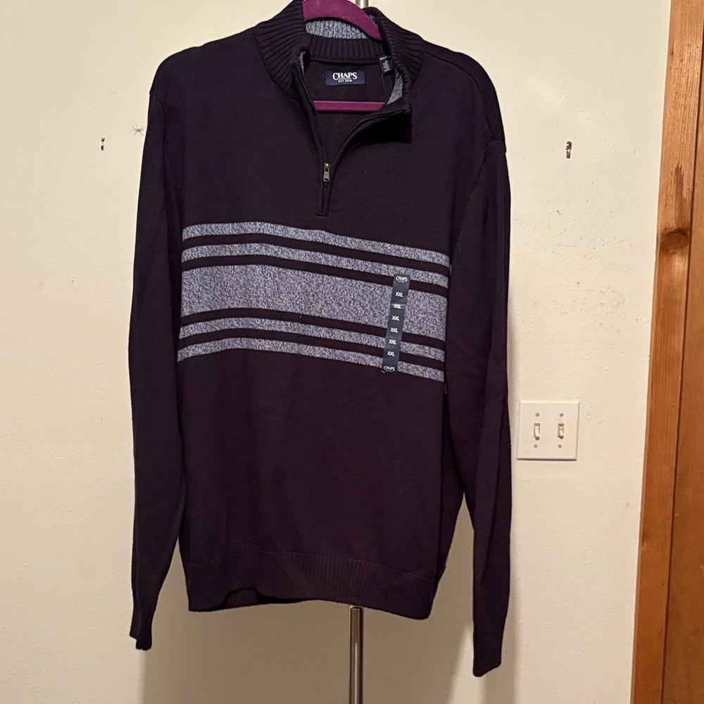 Chaps Men's Black and Gray Zip-Up Sweater